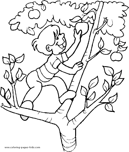 Boy climbing an apple tree Boy color page, family people jobs coloring pages, color plate, coloring sheet,printable coloring picture