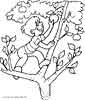 Boy climbing an apple tree free coloring sheet