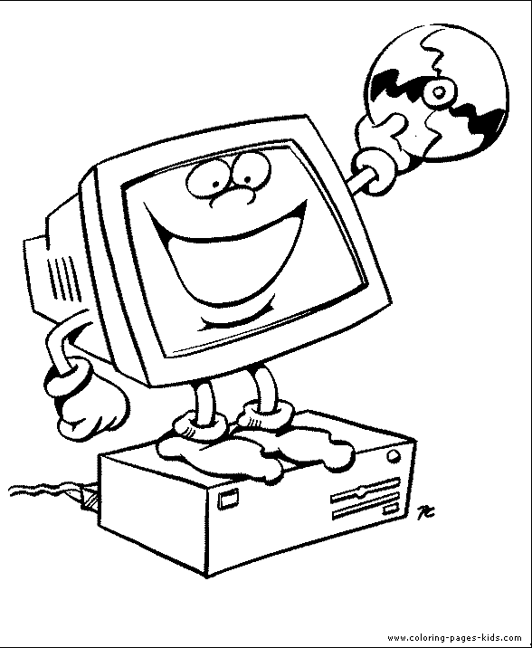 smiling computer holding a cd color page