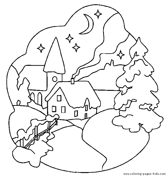Houses by night color page House color page, family people jobs coloring pages, color plate, coloring sheet,printable coloring picture