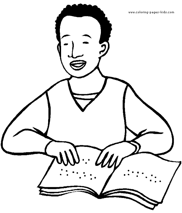 Boy reading Braille Disability color page, family people jobs coloring pages, color plate, coloring sheet,printable coloring picture