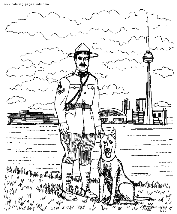 Mounty and his dog Police color page, family people jobs coloring pages, color plate, coloring sheet,printable coloring picture
