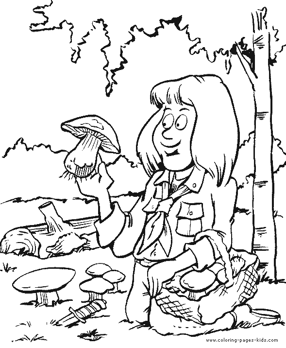 Searching for toadstools Scouting color page, family people jobs coloring pages, color plate, coloring sheet,printable coloring picture