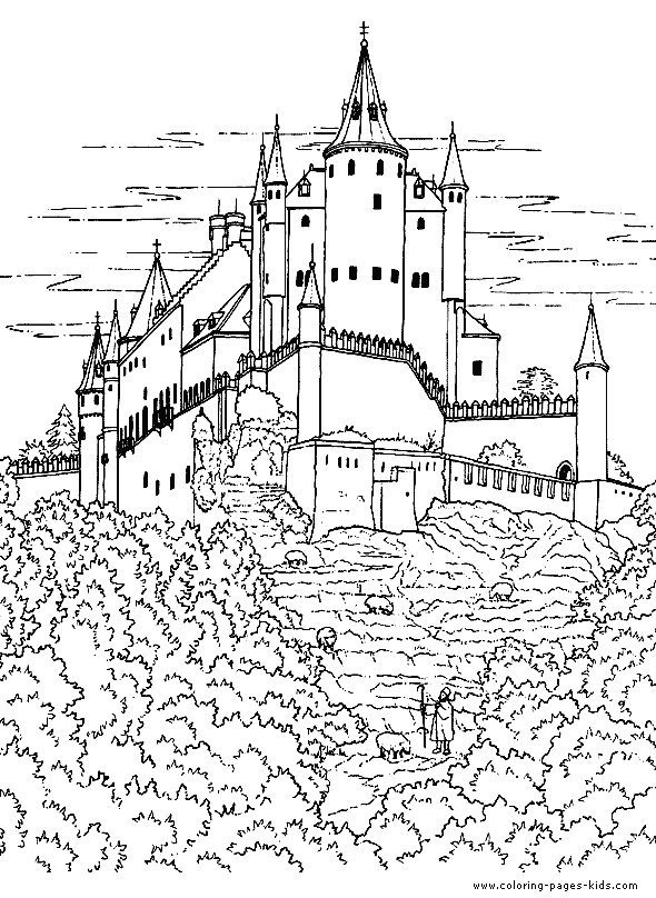 Castles and Knights color page - Coloring pages for kids - Fantasy and