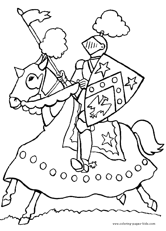 Charging knight color page fantasy medieval coloring pages, color plate, coloring sheet,printable coloring picture