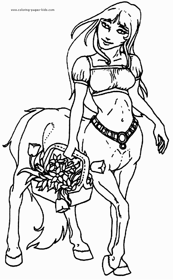 Female Centaur with flowers color page