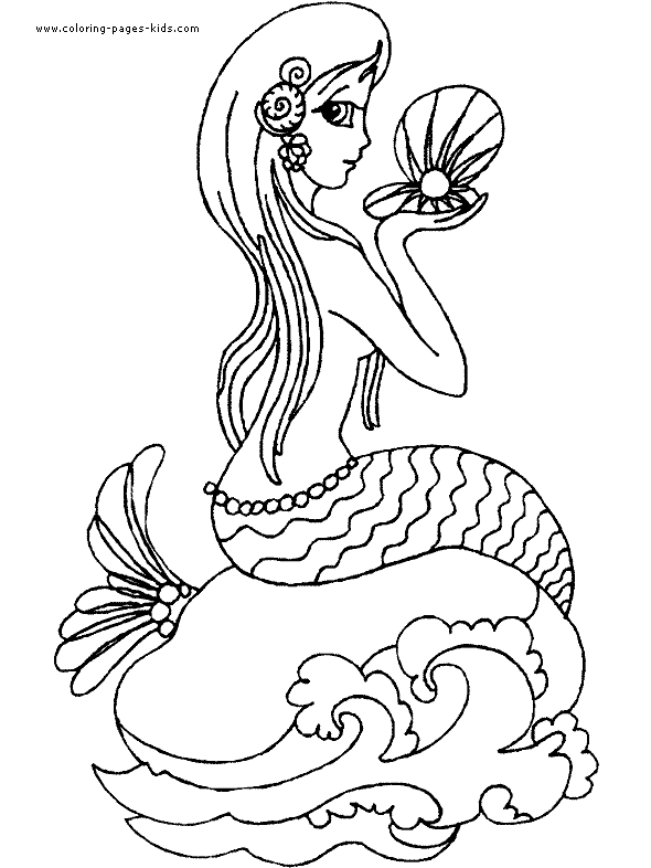 Mermaid color page, fantasy medieval coloring pages, color plate, coloring sheet,printable coloring picture