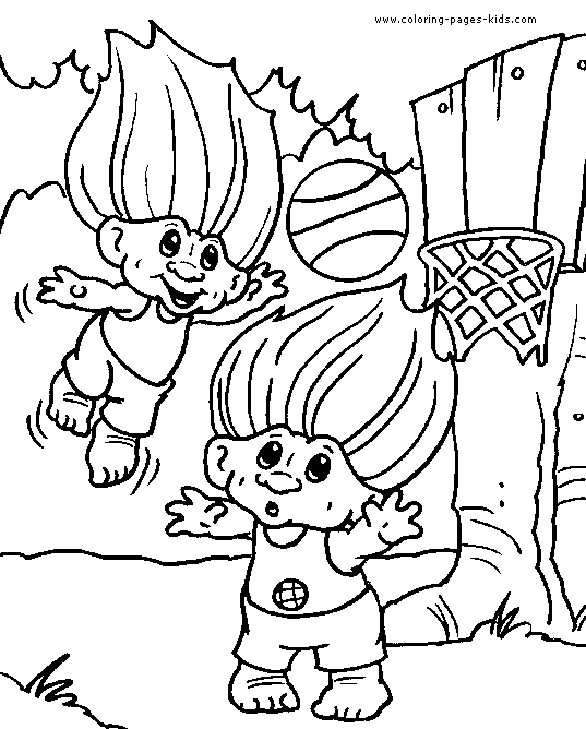 Trolls playing basketball color page