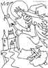 Evil witch on a broom coloring page