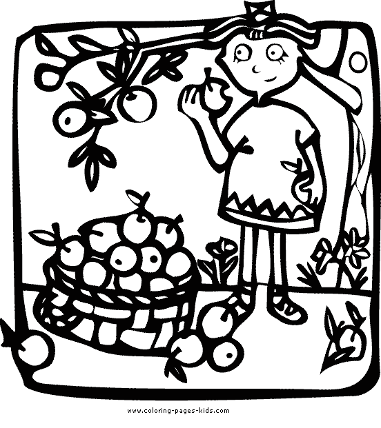 Picking apples Autumn Fall color page, holiday coloring pages, color plate, coloring sheet,printable color picture