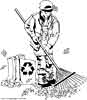 Boy raking leaves coloring page for kids