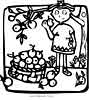 Picking apples coloring page for kids