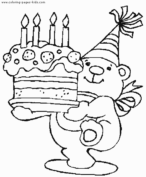 Birthday Bear with a cake color page