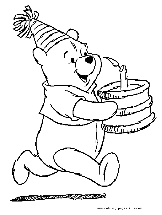 Winnie the Pooh with a birthday cake color page