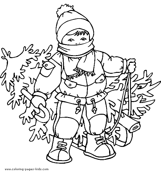 Kid with a Christmas Tree coloring page
