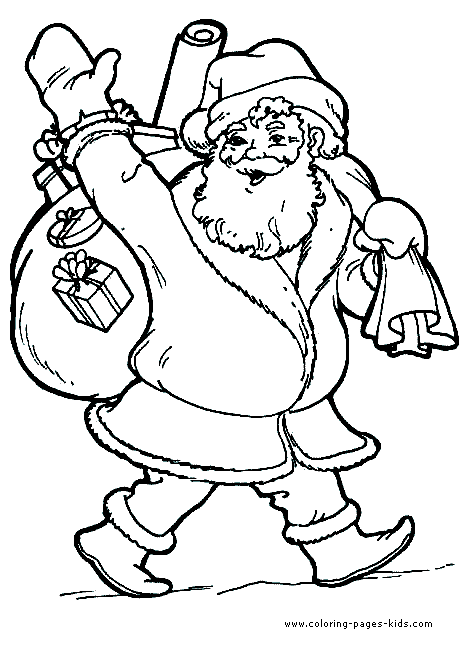 Santa Claus with a bag of presents free coloring page