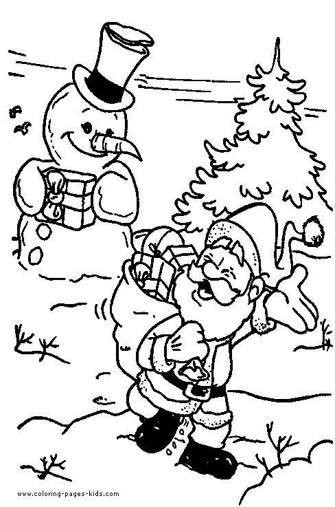 Frosty the Snowman and Santa coloring sheet for kids