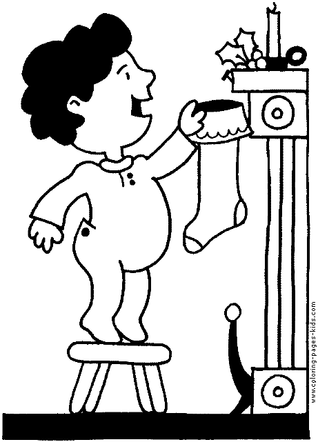 Boy hanging his stocking coloring printout