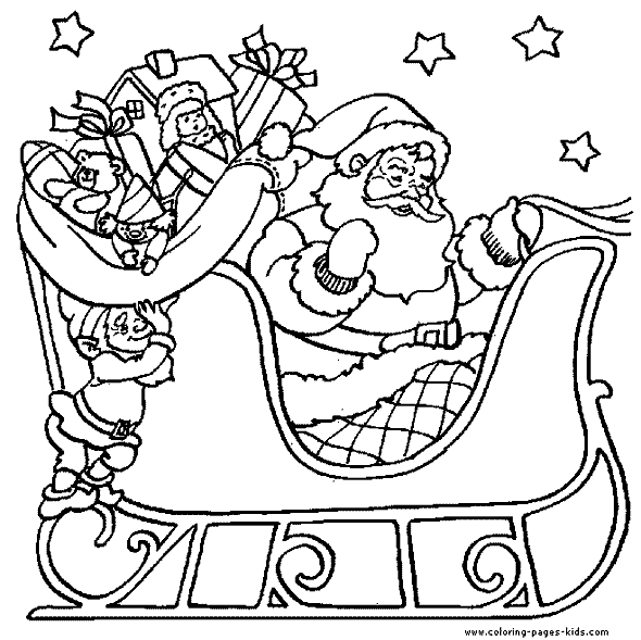 Santa on his sled Christmas color page, holiday coloring pages, color plate, coloring sheet,printable color picture
