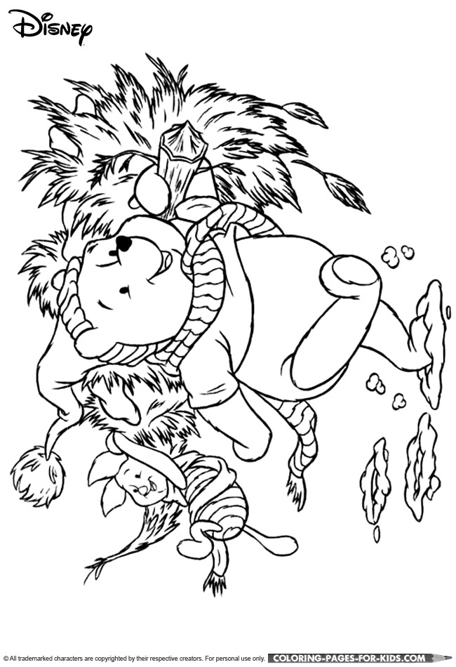 Winnie the Pooh and Piglet Christmas coloring page for kids