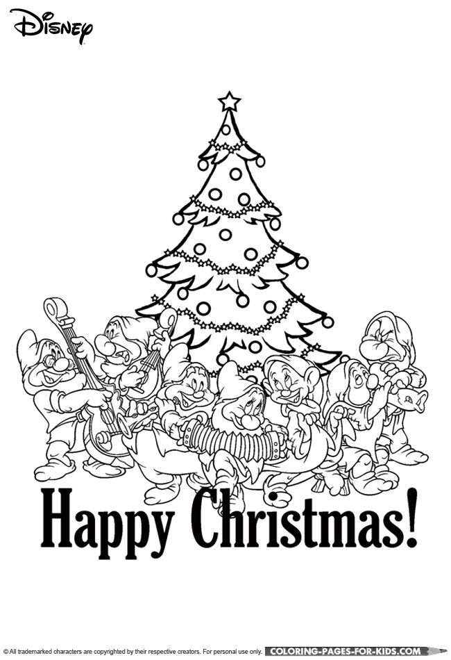 Seven Dwarfs Christmas printable coloring page for kids