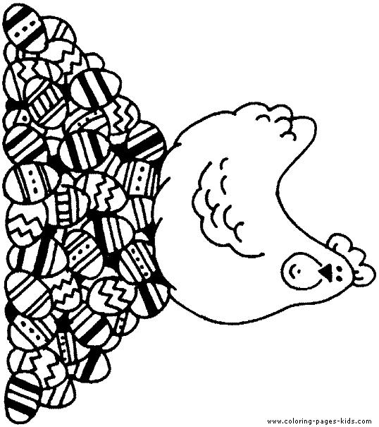 Chicken with Easter eggs colouring sheet picture