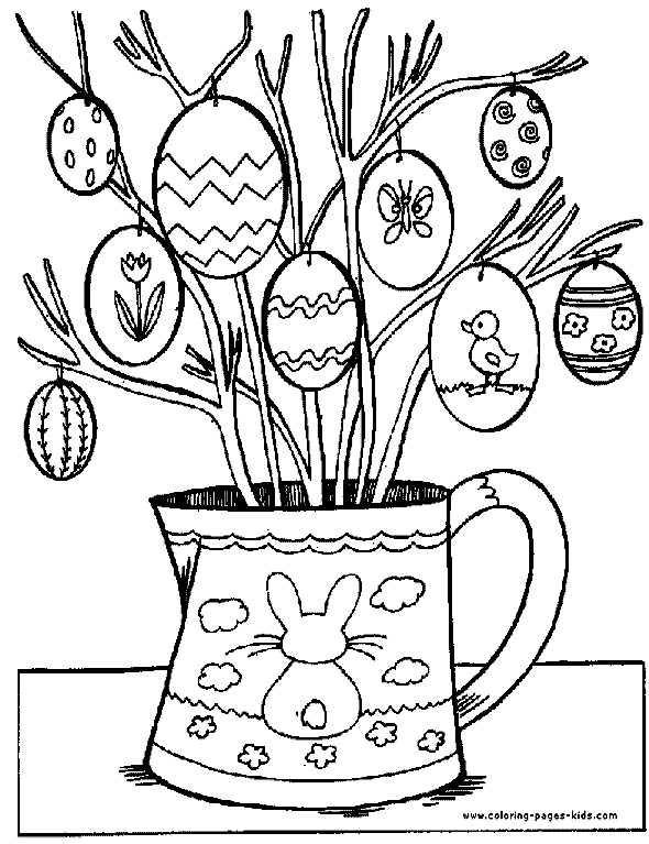 Easter egg tree color page Easter color page, holiday coloring pages, color plate, coloring sheet,printable color picture
