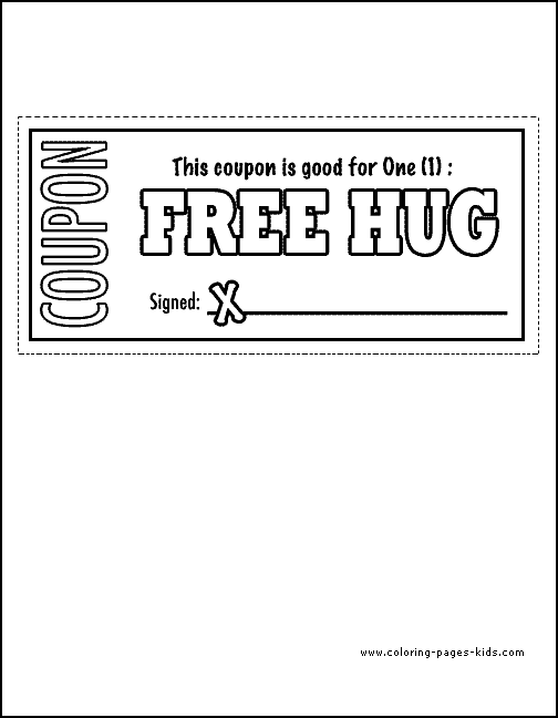Free hug coupon Father's Day color page, holiday coloring pages, color plate, coloring sheet,printable color picture