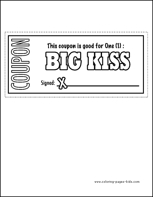 Free big kiss coupon Father's Day color page, holiday coloring pages, color plate, coloring sheet,printable color picture