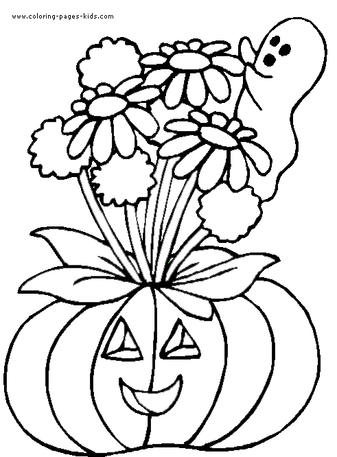 Ghost and pumpkin Halloween color page, holiday coloring pages, color plate, coloring sheet,printable color picture