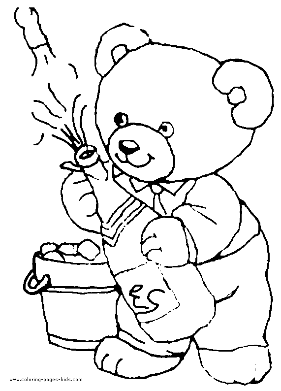 Bear with champange New Year & 4th of July color page, holiday coloring pages, color plate, coloring sheet,printable color picture