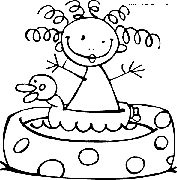 Girl in a pool Summer color page, holiday coloring pages, color plate, coloring sheet,printable color picture