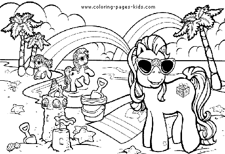 My little pony on the beach Summer color page, holiday coloring pages, color plate, coloring sheet,printable color picture