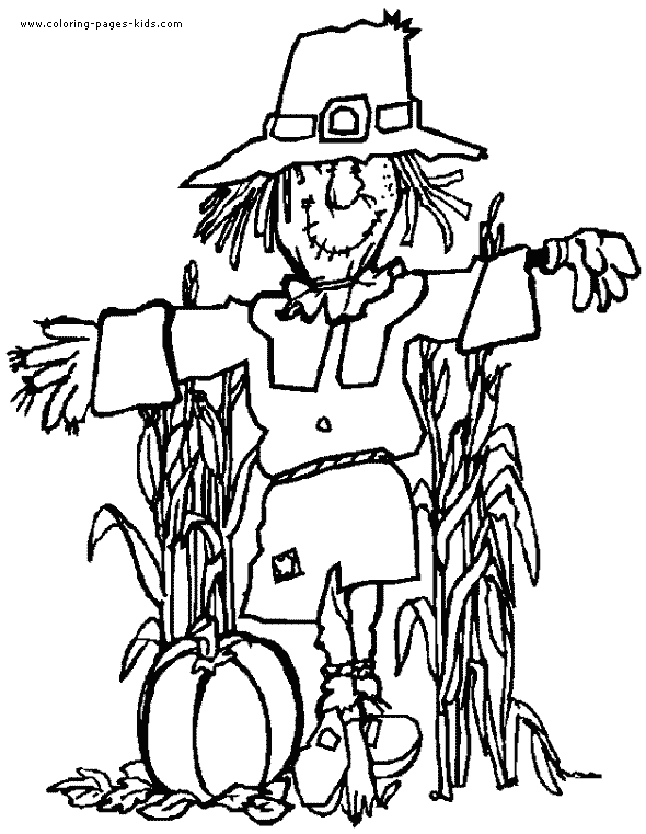 Scarecrow Thanksgiving color page, holiday coloring pages, color plate, coloring sheet,printable color picture