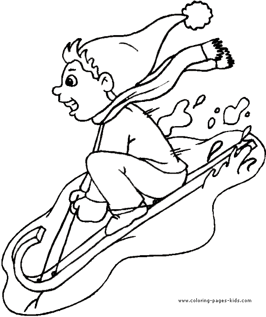 child on a sled Winter color page, holiday coloring pages, color plate, coloring sheet,printable color picture