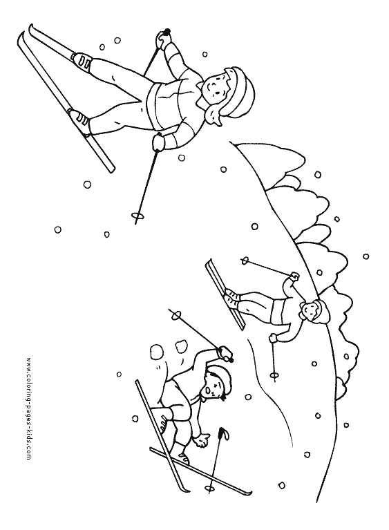 Skiing in the Winter Winter color page, holiday coloring pages, color plate, coloring sheet,printable color picture