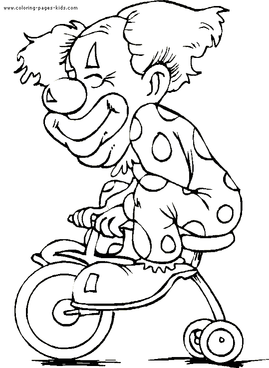 Clown on a tricycle Circus & Clowns color page,  coloring pages, color plate, coloring sheet,printable coloring picture