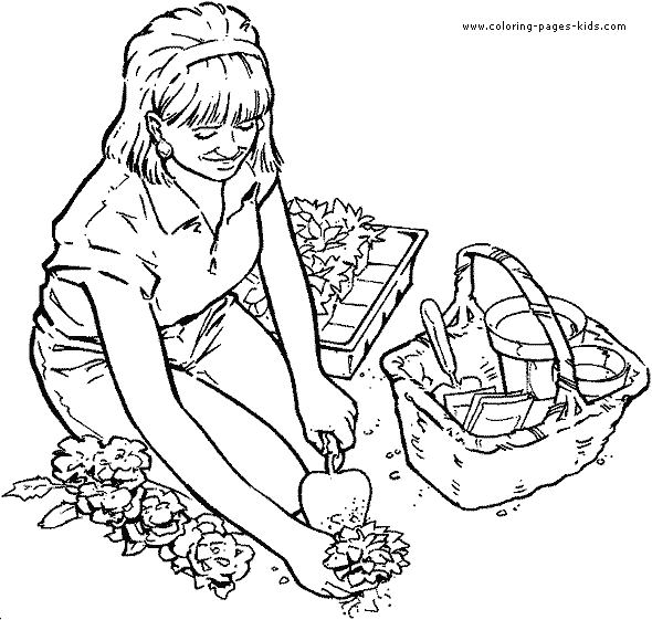 Gardening color page,  coloring pages, color plate, coloring sheet,printable coloring picture