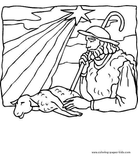 Shepherd and the Star of Bethlehem Bible Story color page, religious, religion coloring pages, color plate, coloring sheet,printable coloring picture
