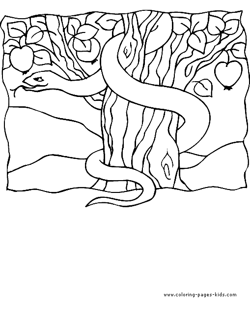 Devil in the apple tree color page snake Bible Story color page, religious, religion coloring pages, color plate, coloring sheet,printable coloring picture