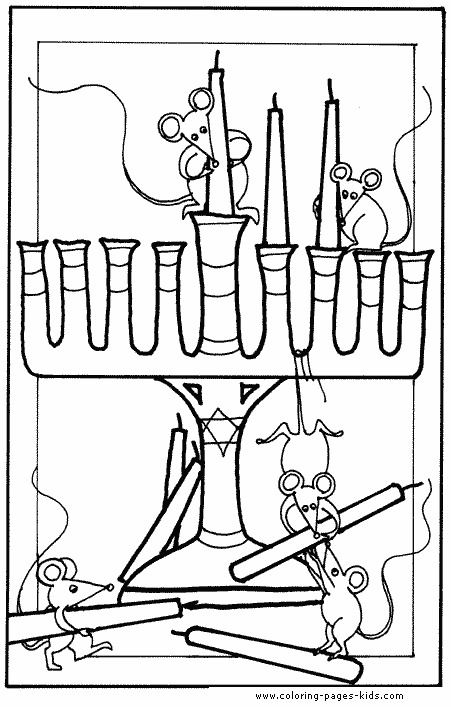 Jewish Candles and mice color page religious, religion coloring pages, color plate, coloring sheet,printable coloring picture