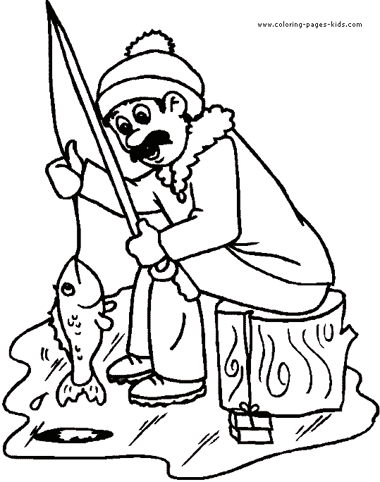 ice Fishing color page, sports coloring pages, color plate, coloring sheet,printable coloring picture