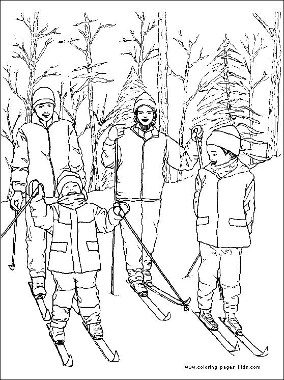 Family ski Skiing color page, sports coloring pages, color plate, coloring sheet,printable coloring picture