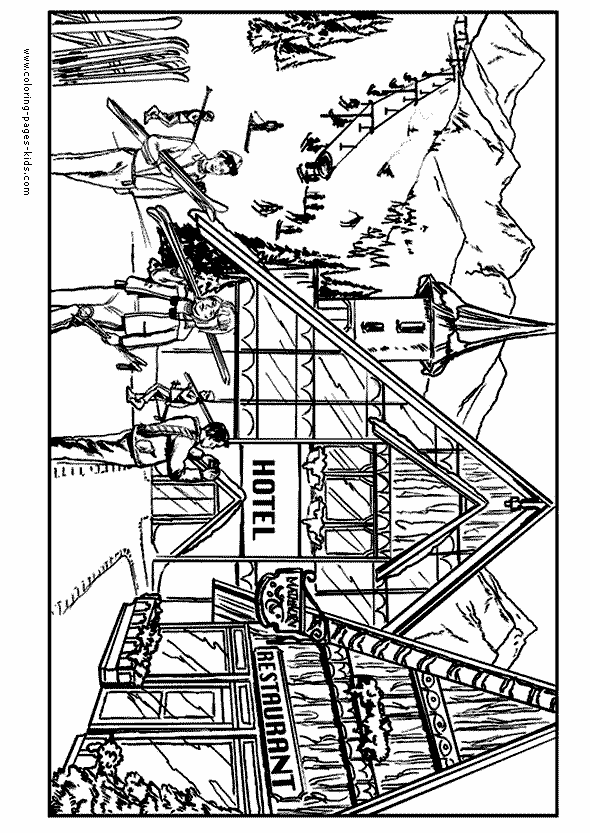 Ski slope Winter sports color page, sports coloring pages, color plate, coloring sheet,printable coloring picture