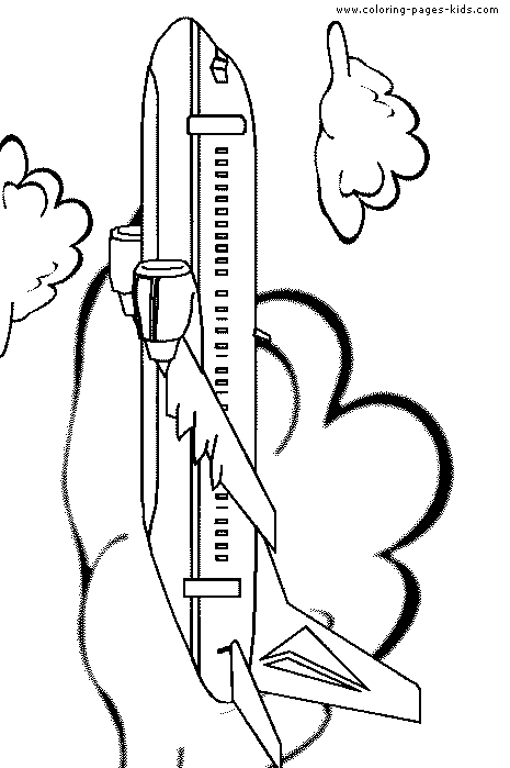 Airplane flying in the clouds coloring page