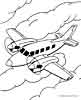 Airplane flying in the clouds colouring page